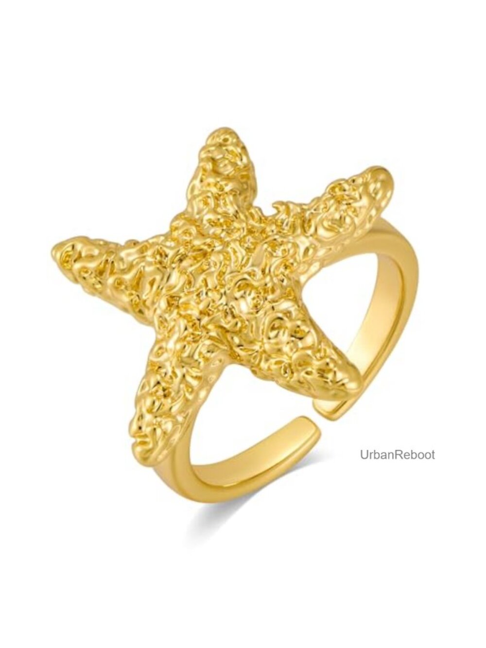 Chunky Open Starfish Ring Adjustable Hammered Texture